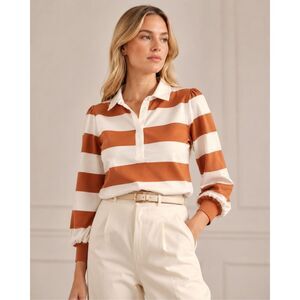 NWOT Veronica Beard presto Striped Rugby Polo Blouse | Quiet Luxury Puff Sleeve